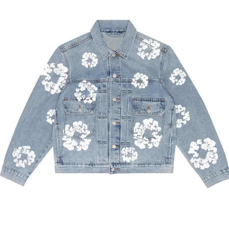 Denim Tear Hip Hop Kapok Printed Cardigan Loose Jacket Men's Trendy Fashion Casual Versatile Denim  (32)