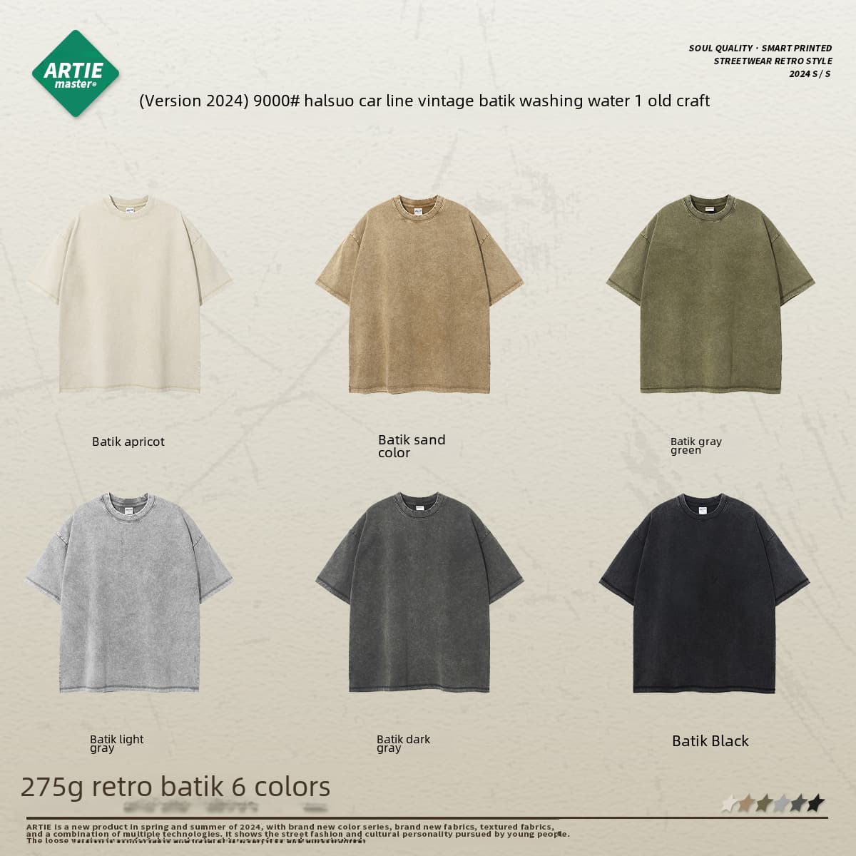 ARTIE Vintage Washed Batik T-Shirt – High Street Loose-Fit Style - CNFans Spreadsheet catalog entry