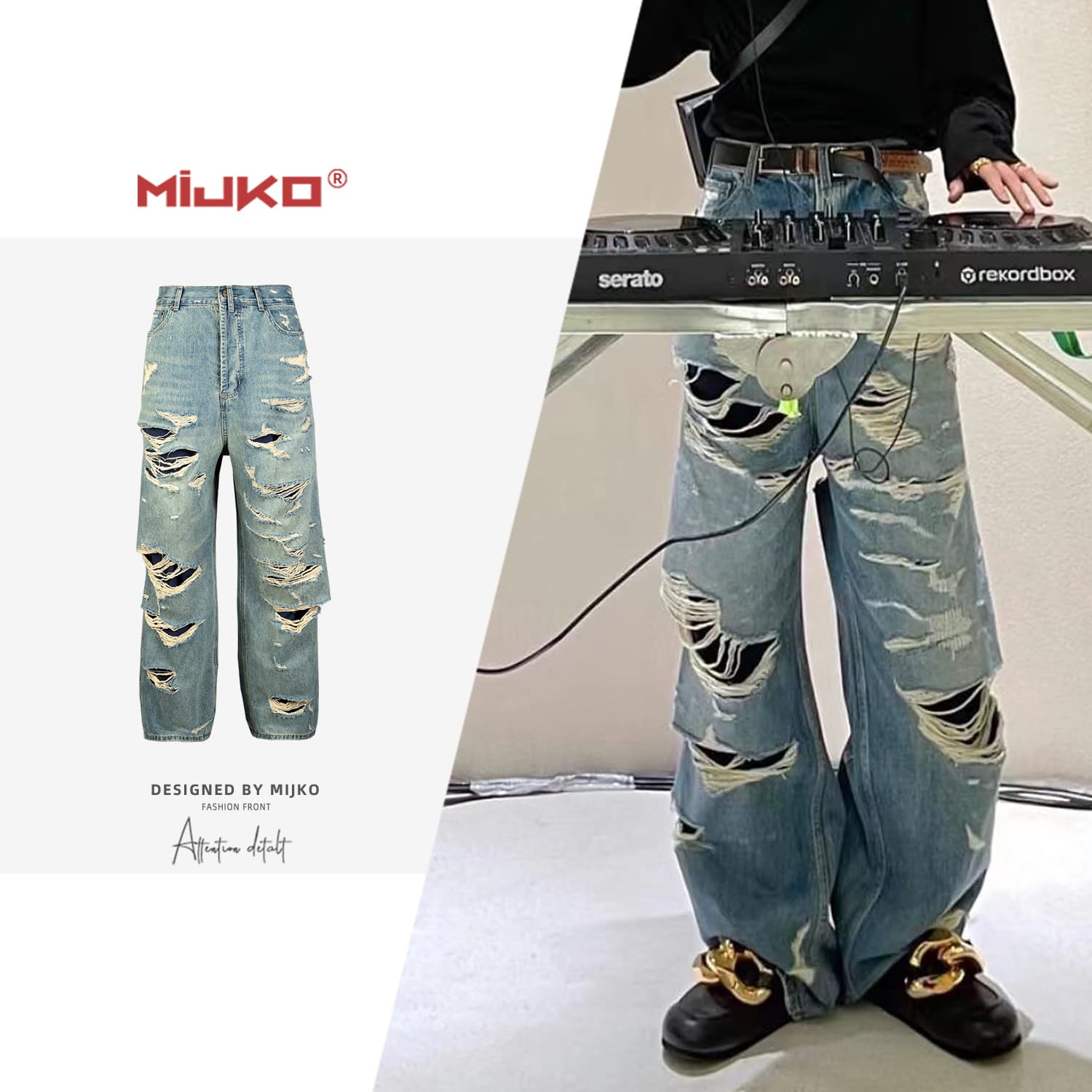 MIJKO men's and women's double-layer tassels destroyed beggar style men's and women's destroyed ripped jeans handsome - CNFans Spreadsheet catalog entry