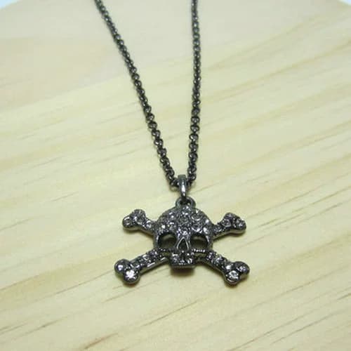 Titanium black full diamond small skull double bone Saturn necklace-B8103 - CNFans Spreadsheet catalog entry