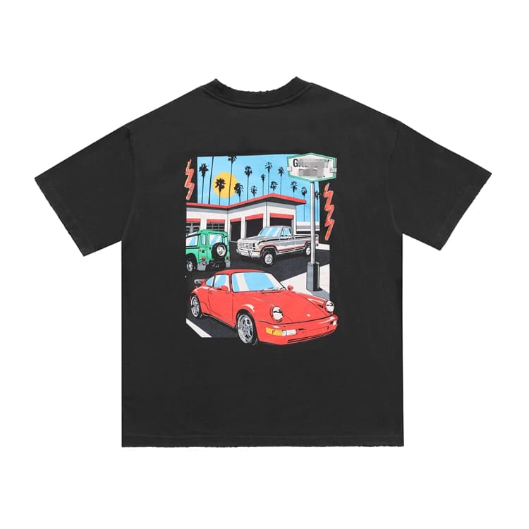 Short-sleeved T-shirt with painted car print on the back - CNFans Spreadsheet catalog entry