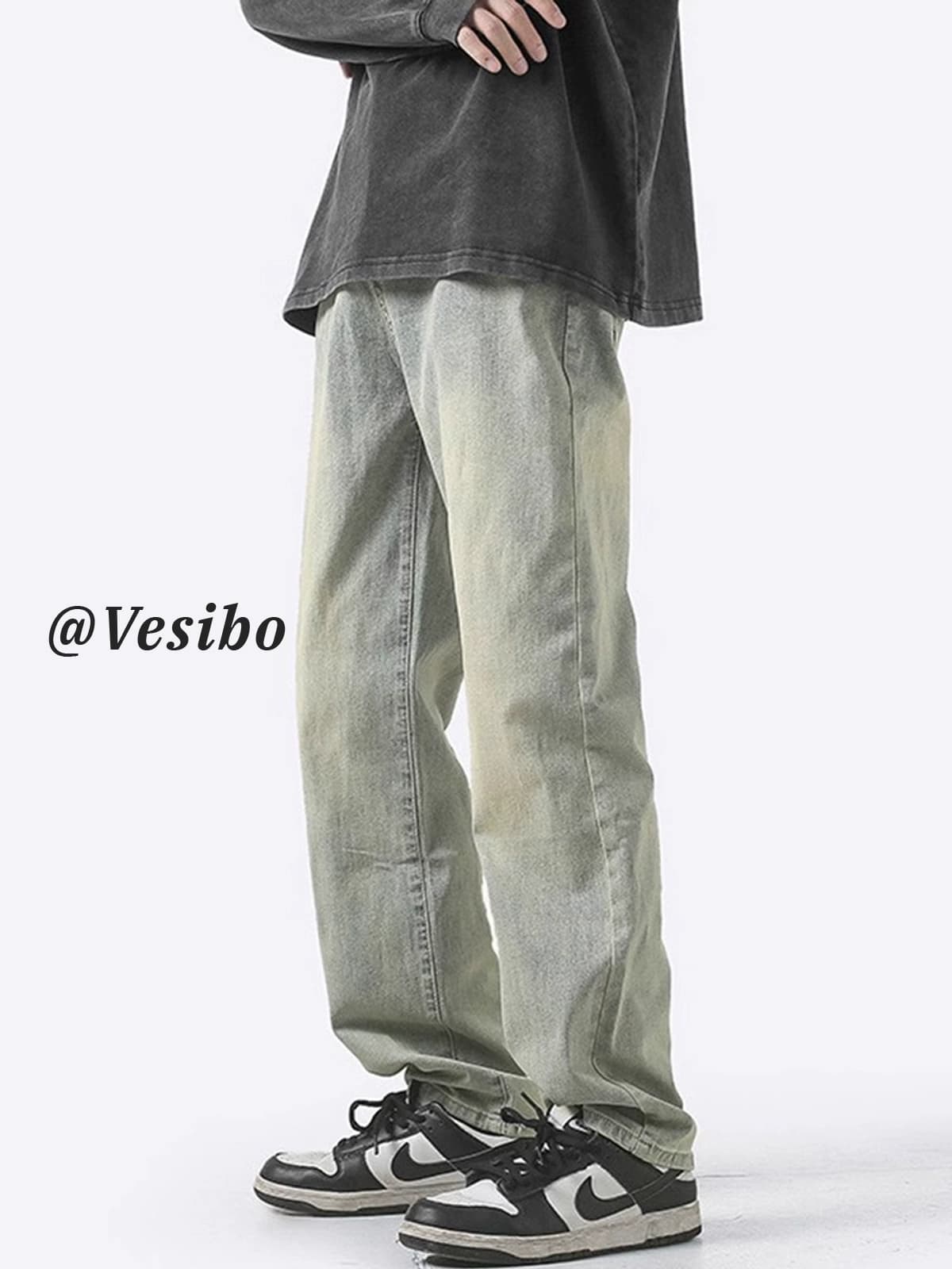 American jeans men's washed distressed retro yellow mud dyed versatile pants summer trendy high street loose straight pants - CNFans Spreadsheet catalog entry