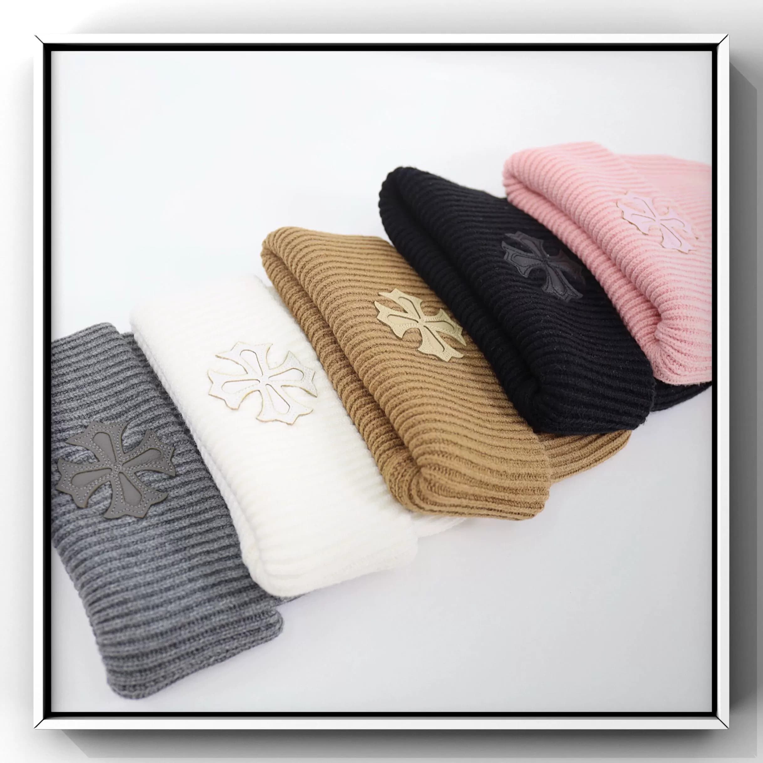 CH leather cross logo hat leather label cross two-fold knitted wool hat beanie melon skin hat - CNFans Spreadsheet catalog entry