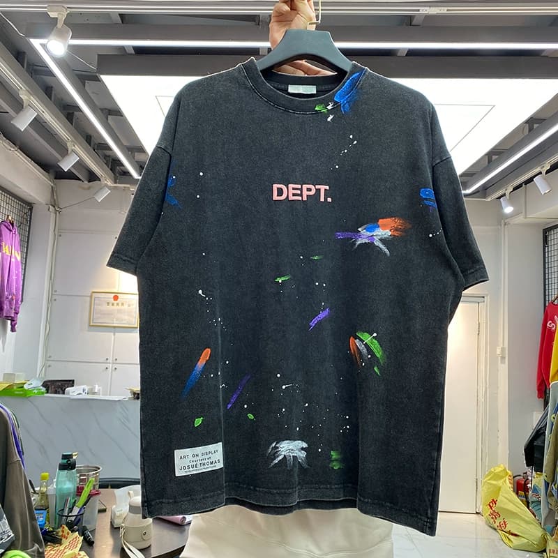 Gallery dept foam letters color splash ink retro wash old loose summer casual short-sleeved T-shirt - CNFans Spreadsheet catalog entry