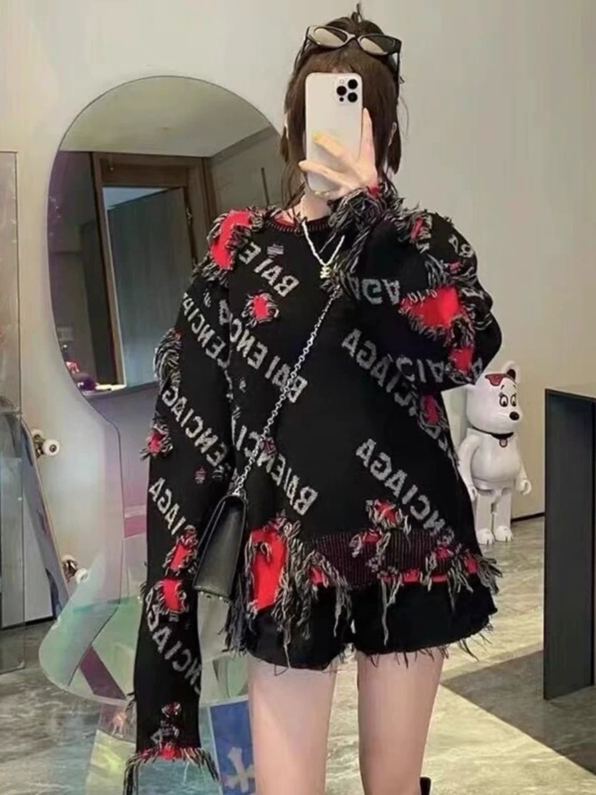 Crazy Xiao Yangge same style old hole knitted trendy retro sweater lazy style pullover unisex sweater - CNFans Spreadsheet catalog entry