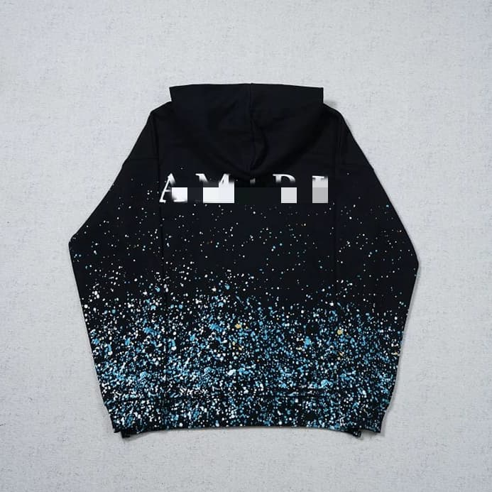 AI sweatshirt hoodie with white logo on the chest and splashed ink on the hem - CNFans Spreadsheet catalog entry