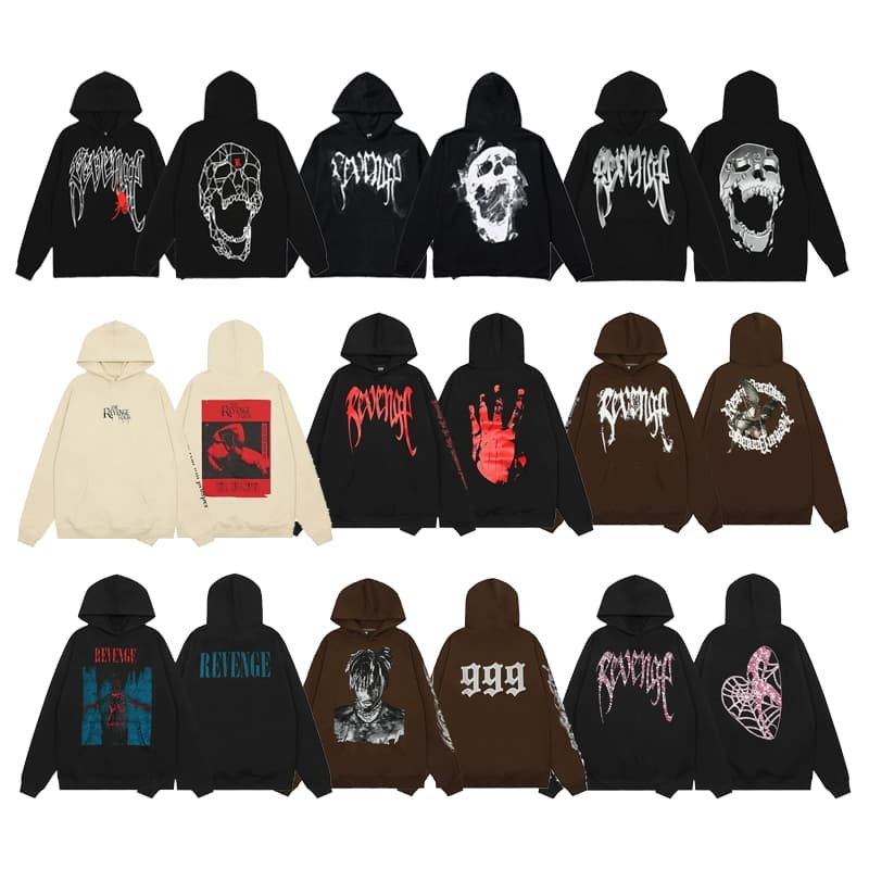 REVENGE风格BLACK美式高街HOODIE帽衫骷髅头LOGO连帽卫衣XXX同款 - CNFans Spreadsheet catalog entry