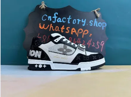 Lv Trainer Velcro Strap Monogram Denim Black White thumbnail 2