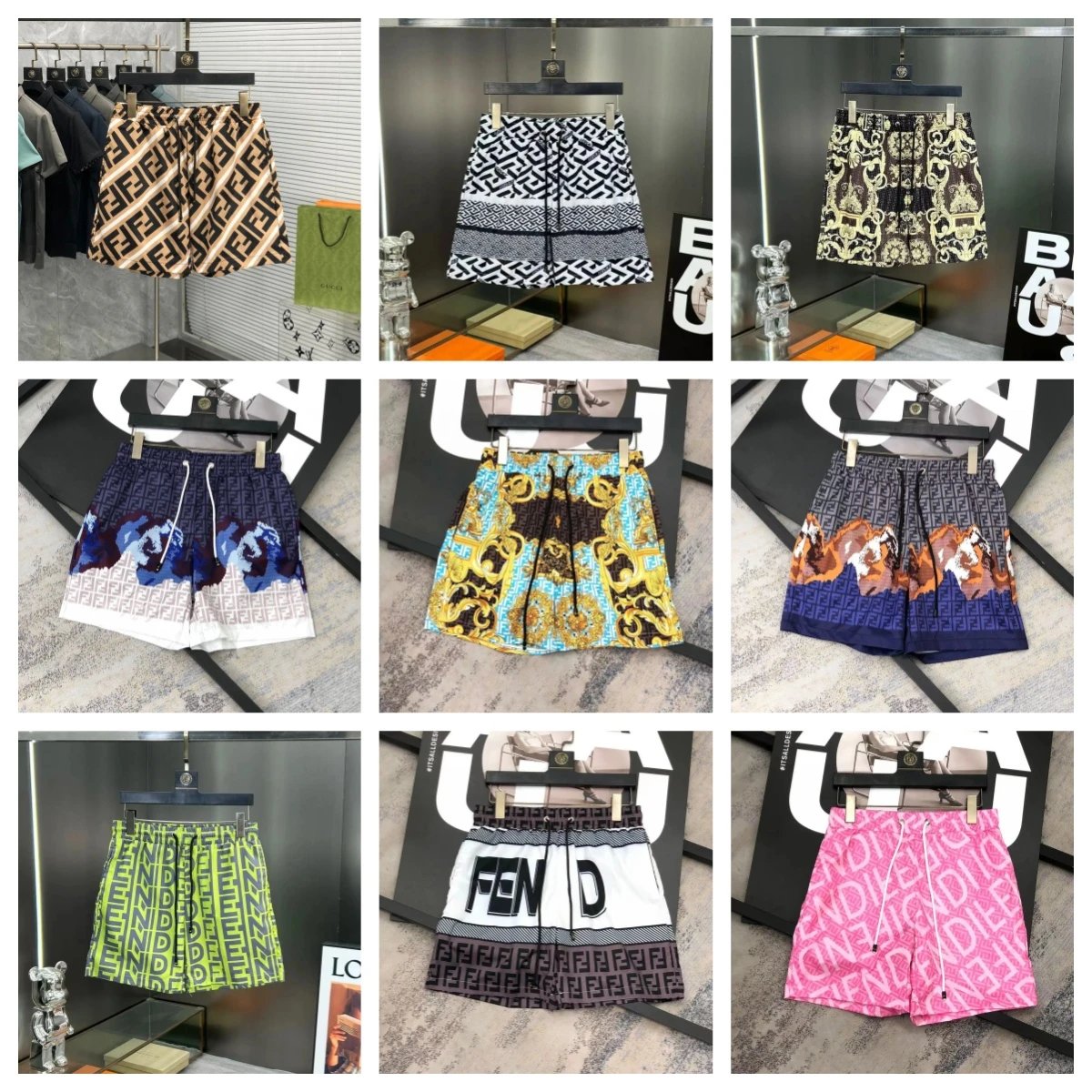 Fendi Double F Water-Reveal Beach Shorts