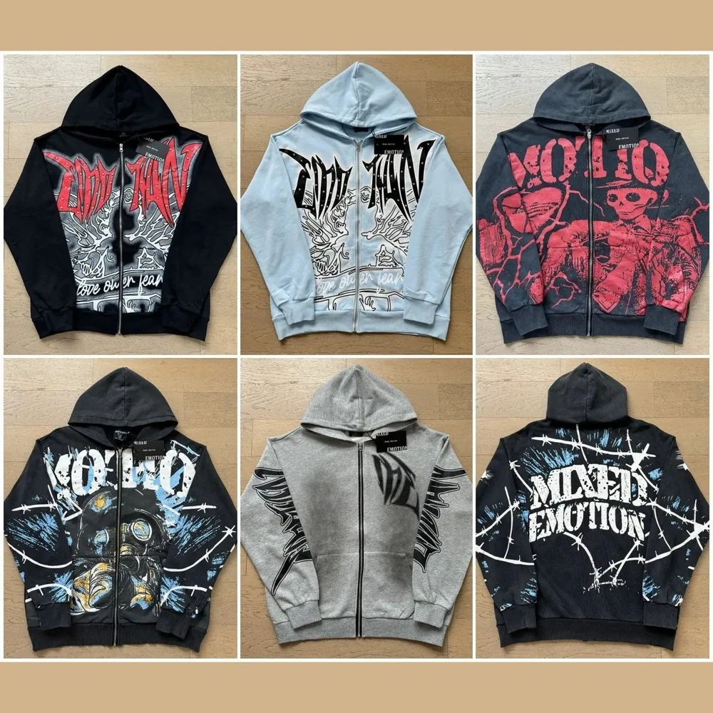 Mixed Emotion Graphic Zip Hoodie